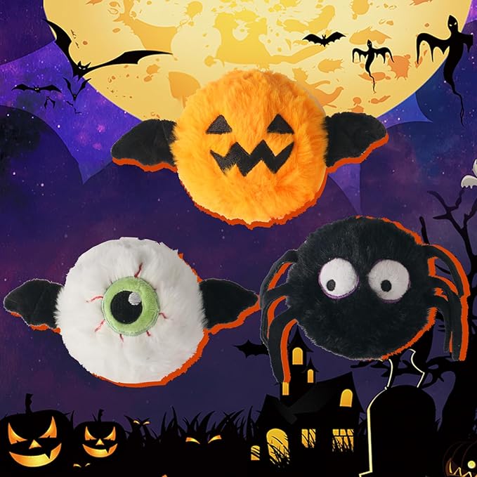 DKING 3Pack Squeaky Dog Balls,2 in1 Funny Puppy Ball Toys,Birthday Dog Toy for Small Medium Dogs (Halloween Ball)