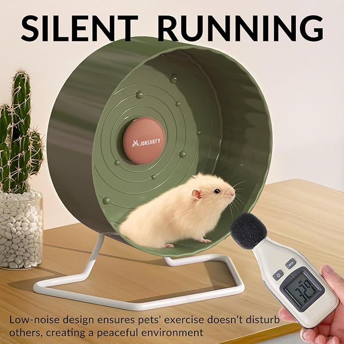 8.4" Silent Hamster Wheel, Non-Slip Track, Exercise, Release Stress, Relieve Anxiety, Adjustable Height Stand, for Syrian Dwarf Hamster, Gerbil, Mice, Other Small Medium Sized Pets, Green