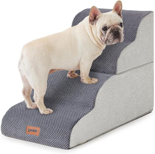 Dog Stairs Ramp for Bed 19.7" H - Pet Stairs for Small to Medium Dogs to Get on Bed and Couch, 35D Foam Dog Steps with Non-Slip Bottom Grey, 4 Steps