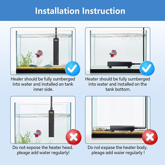 hygger 10W Small Aquarium Heater, Upgraded Ceramic Submersible Fish Tank Heater with 2 Suction Cups, Betta Heater Mini Preset Water Thermostat for up to 3 Gallon Tanks (Preset Temperature 78℉)