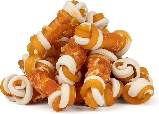 MON2SUN 2.5" Rawhide Free Dog Treats with Mixed Vegetables, Chicken Wrapped Mini Knot Bones for Small Dogs, Healthy Snacks for Balanced Nutrition, 10.6oz