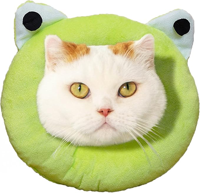 Adjustable Cat Recovery Collar Soft,Cute Pet E-Collar Neck Cone After Surgery Wound Healing Protective Cone Fit for Kitties, Small Dogs(ELC05-frog-m)