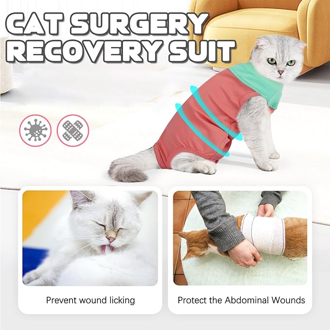 Cat Recovery Suit Female, Breathable Onesie After Surgery Female for Abdominal Wounds or Skin Diseases, Anti-Licking Full Body Cat Surgery Recovery Suit, E-Collar Alternative Wear