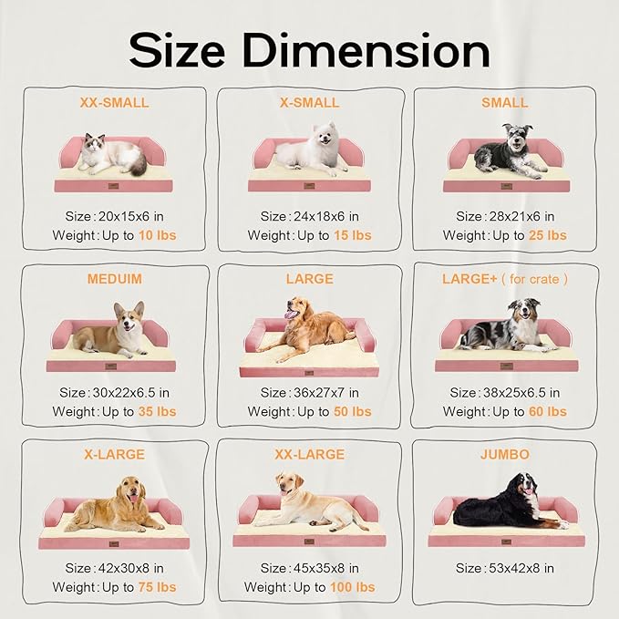 Dog Bed Medium Size Dog-Orthopedic Waterproof Bed for Dogs,Foam Couch Sofa with Washable Removable Cover & Non-Slip Bottom-Pink
