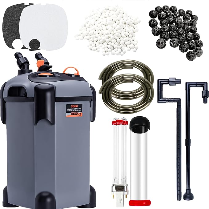 Aquarium Canister Filter with 3 Media Trays Spray Bar External Canister Filter for Large Fish Tank and Aquariums, 850F-225GPH