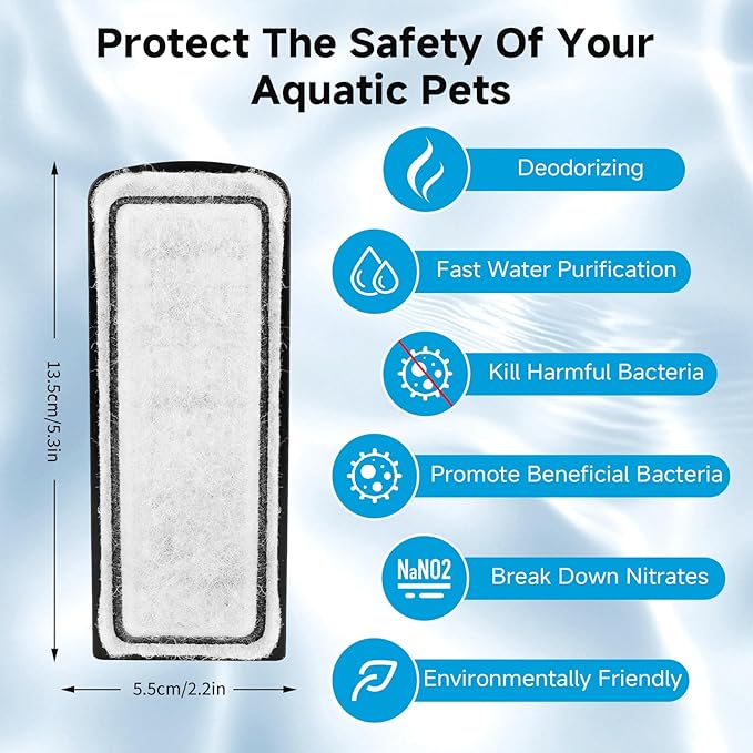 AQQA 8 Packs Aquarium Filter Cartridges with Activated Carbon - Remplacement Fish Tank Filters Cotton