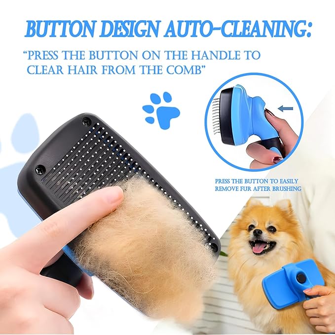 4 in 1 Cat Grooming Brush Self Cleaning Slicker Brush Dematting Tool for Dogs & Cats Haired Pets Skin Friendly, Deshedding Tool, Suitable for Pet Supplies Accessories, Blue