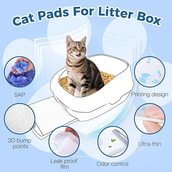 Cat Pads Refills 16.9 x 11.4 inches 100 Count Super Absorbent Pee Pads with Odor Control Compatible with Tidy Cats Breeze Litter System