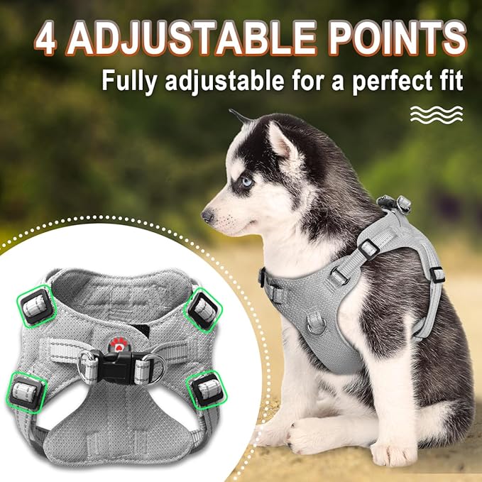 Dog Harness Step in Dog Vest Harness, Reflective Adjustable Puppy No Pull Harness Breathable Soft for Small and Medium Dogs Cats, Grey, XS