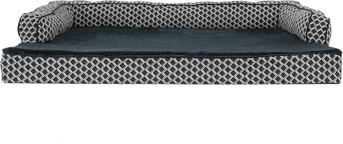 Furhaven Memory Foam Dog Bed for Large Dogs w/ Removable Bolsters & Washable Cover, For Dogs Up to 95 lbs - Plush & Woven Decor Comfy Couch Sofa - Diamond Gray, Jumbo/XL