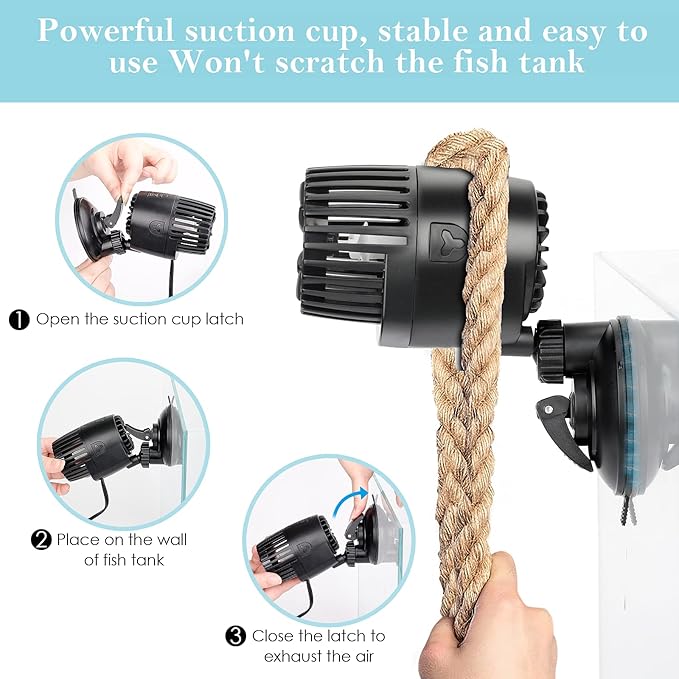 AQQA Aquarium Wave Maker,3W/5W/10W/15W Suction Cup Fish Tank Single Powerhead Pump，110V/60Hz Ultra Quiet Submersible Circulation Pump,360°Adjustable For Freshwater Saltwater Black