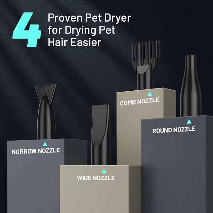 Dog Dryer High Velocity Dog Hair Dryer with 4 Nozzles 5.2HP/3800W (Professional Super Cyclone), Stepless Adjustable Speed Temperature Dogs Grooming Blow Dryer with Heater for Pets Hair Dryer, White