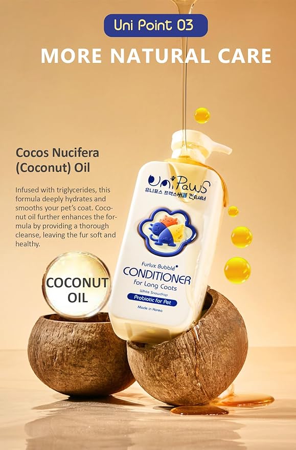 Unipaws Biotin Long-Haired Dog Conditioner – Volumizing, Anti-Shedding, Detangling & Softening for Glossy, Show-Ready Coats with Hibiscus – EWG Green & Medicated, Made in Korea, 16.9 Fl Oz / 500ml