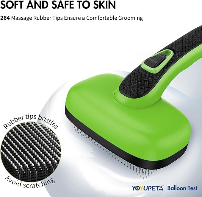 Dog Self Cleaning Slicker Brush for Shedding, Ideal for Short Long Haired Dogs, Including Cat. Removes Loose Fur, Undercoat, Mats, Tangled Hair. Suit for Large Medium Small Animal, Green