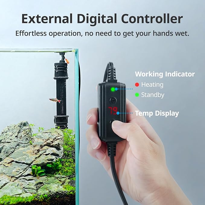 NICREW 200W Aquarium Heater with Temperature Adjustable Controller & Dual Sensors, 30-50 Gallon Submersible Fish Tank Heater, Overheat Protection