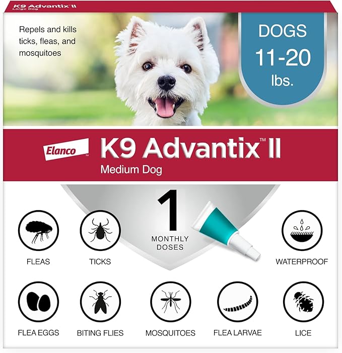 K9 Advantix II Medium Dog Vet-Recommended Flea, Tick & Mosquito Treatment & Prevention | Dogs 11-20 lbs. | 1-Mo Supply