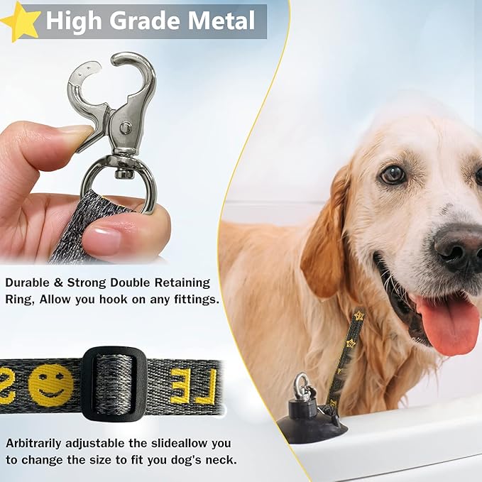 Dog Bathing Tether with Heavy Suction Cup, Dog Grooming Tub Restraint Leash with Adjustable Collar for Pet Cat Shower and Grooming