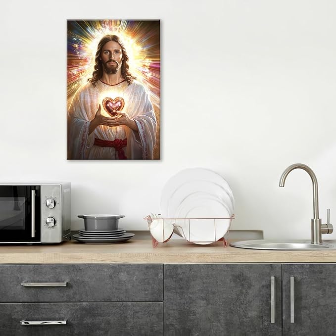 Christian Jesus Wall Art Religion Canvas Wall Decor Prints Framed Painting Jesus Pictures Gifts Artwork for Bathroom Living Dining Church 16"x24"