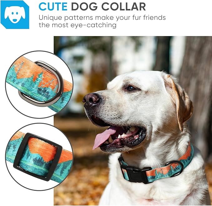 HEELE Dog Collar, Adjustable Soft Dog Collar for Small Medium Large Dogs,Floral Patterned Puppy Collars with Quick Release Buckle L Length 15.94''-25.59'