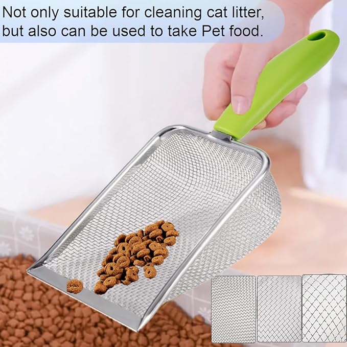 3PCS Stainless Steel Cat Litter Scoop,Litter Cleaner Corner Scoop Sand Sifter,Easy to Clean Cat Little Box, Sifting Litter Scoop Shovel for Reptile Terrarium Sand Waste