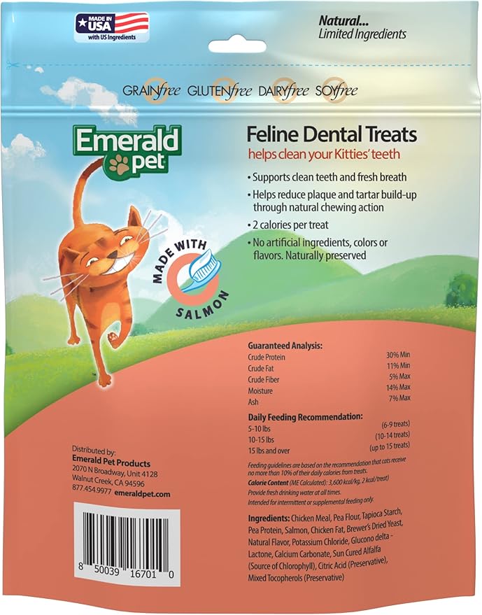 Feline Dental Treats — Tasty and Crunchy Cat Dental Treats Grain Free — Natural Dental Treats to Clean Cat Teeth, Freshen Breath, Reduce Plaque and Tartar Buildup — Salmon Treats, 32 oz (32 oz)