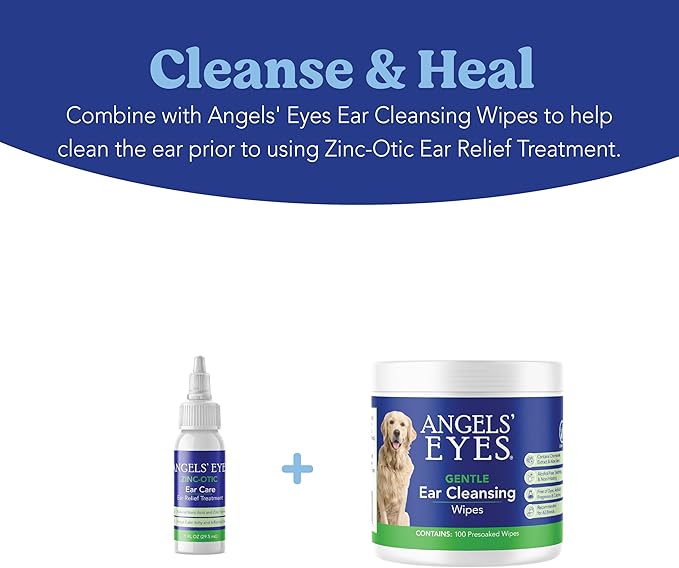 ANGELS’ EYES Zinc-Otic Ear Relief Treatment for Dogs and Cats Soothe Ear Infections Calm Itchy Inflamed Ears Natural BA and Zinc Formula 1 Ounce