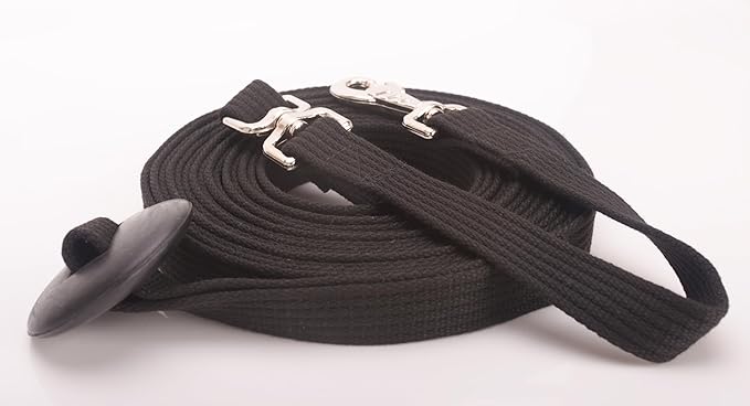Cord Cotton Lunge Line with Rubber Stop，Equine Lunge Line for Horses with Swivel Bolt Snap，24 ft (Black, 24ft)
