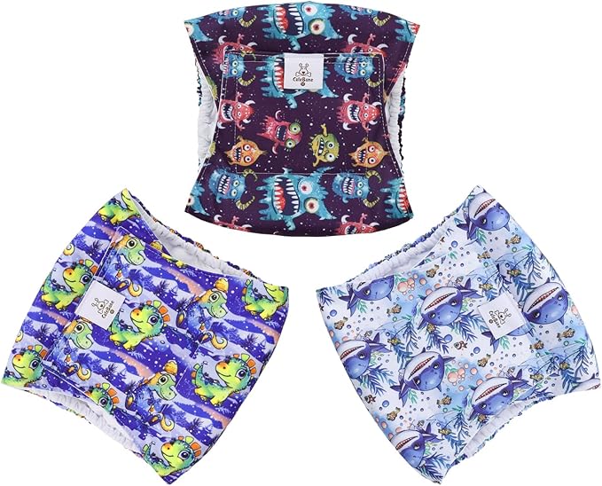 CuteBone Dog Diapers Male Belly Bands 3 Pack for Male Dogs Reusable Puppy Wraps DM65S
