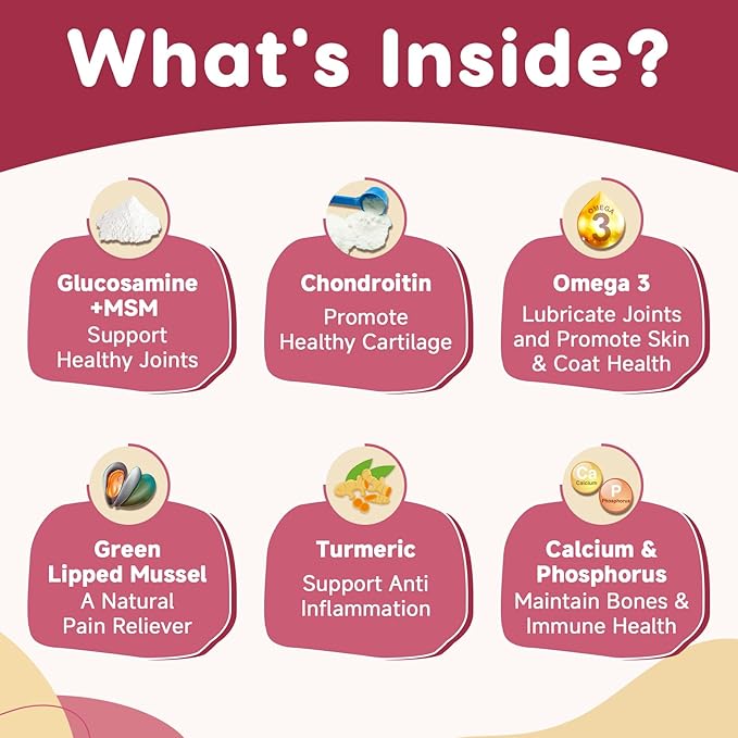 Glucosamine for Dogs - Joint Supplement for Dogs with Chondroitin, MSM, Omega 3, Hemp, Turmeric for Dog Joint Pain Relief, Dog Joint Supplement with Calcium Support Cartilage & Bone Health, 180 Chews