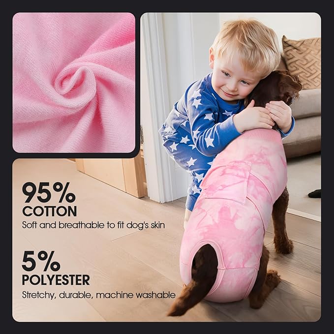 FUAMEY Recovery Suit for Dogs After Surgery,Soft Breathable Dog Bodysuit E-Collar & Cone Alternative Surgical Suit,Male Female Dog Neuter Spay Suits Anti Licking Wounds Onesie Pink Tie Dye XL
