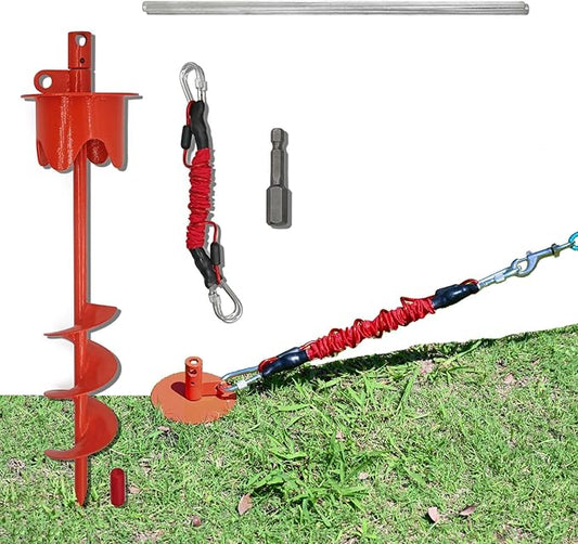 Dog Stakes for Outside Heavy Duty Hold up to 350Lbs Large Dogs Tie Out Tether Leash Chain for Yard Screw in Ground Anchors 17inch with Buffer Rope
