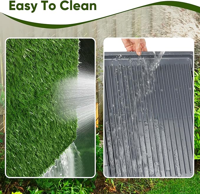 Dog Grass Pad with Tray: 2 Pack Grass Pee Pads for Dogs Potty for Puppy Training, 22"x18" Artificial Turf for Dogs with Collection Tray for Indoor /Outdoor /Patio /Balcony, Grey