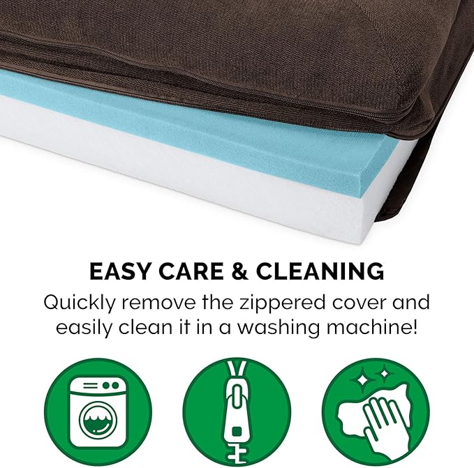 Furhaven Cooling Gel Dog Bed for Large Dogs w/ Removable Bolsters & Washable Cover, For Dogs Up to 95 lbs - Sherpa & Chenille Sofa - Coffee, Jumbo/XL