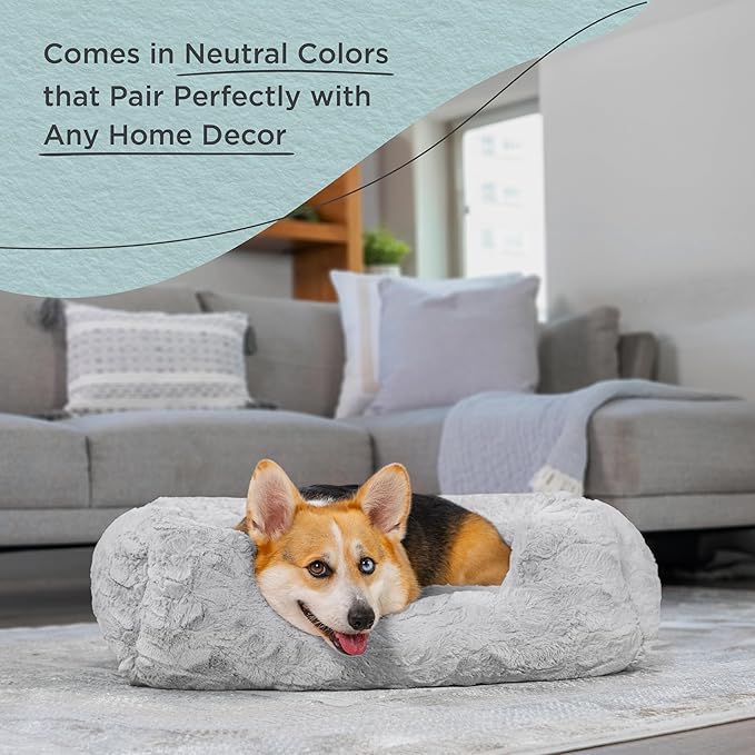 Best Friends by Sheri Lux Lounge Bed Calming Faux Fur Dog Bed, Gray, Medium, 30" x 20"