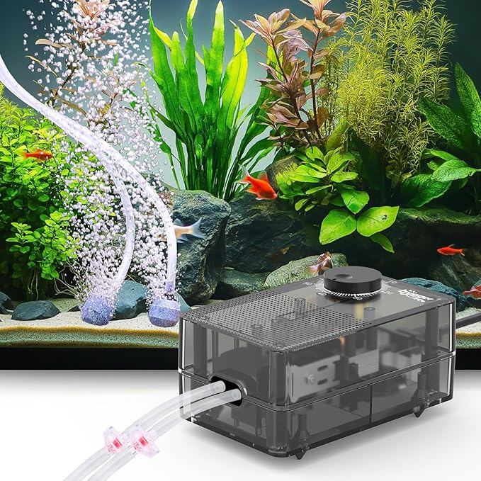 hygger See-Through Air Pump for Aquarium: Adjustable Oxygen Pump，Silent Powerful Aerator Pump 2.5W 2 Air Outlets Ultra Silent for Small Medium Fish Tank,Hydroponic Systerm, Household Commercial Use