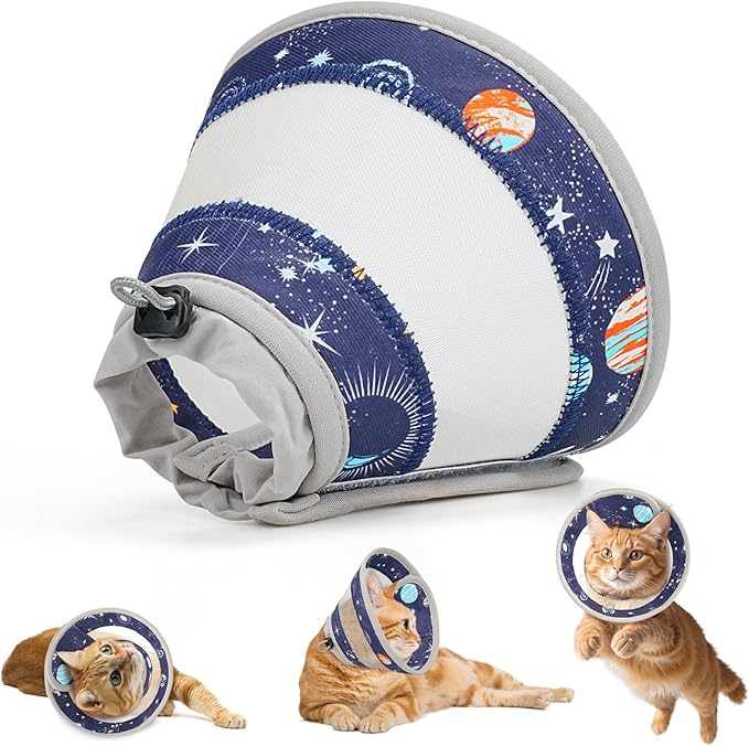 Breathable Air Mesh Cat Cone Collar Soft to Stop Licking, Adjustable, Foldable Lightweight Kitten Cones After Surgery Recovery for Cats & Kittens (Star Blue,S)