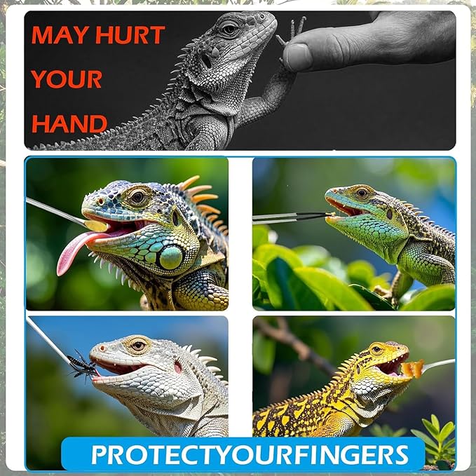 4PCS-Rubber Tip Feeding Tongs for Reptiles Extra Long Stainless Steel Reptile Feeding Tongs Terrarium Tools Feeder for Lizards Bearded Dragon Snake Enclosure Tank Accessories