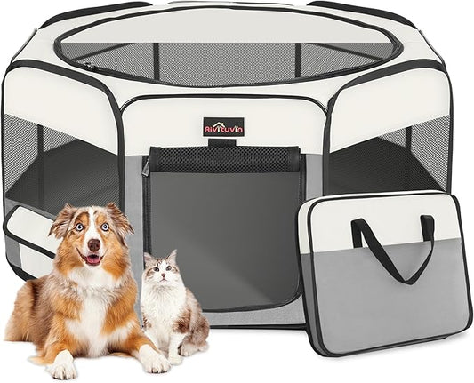 Aivituvin Dog Playpen Foldable Pet Play Pens with Carrying Bag for Cat, Puppies, Rabbits, Chickens, Durable Portable Pet Tent for Travel Camping Indoor/Outdoor Grey L