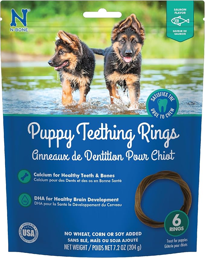 N-Bone Puppy Teething Rings Salmon Flavor Dog Treat, 6 Count Bag, 7.2-oz