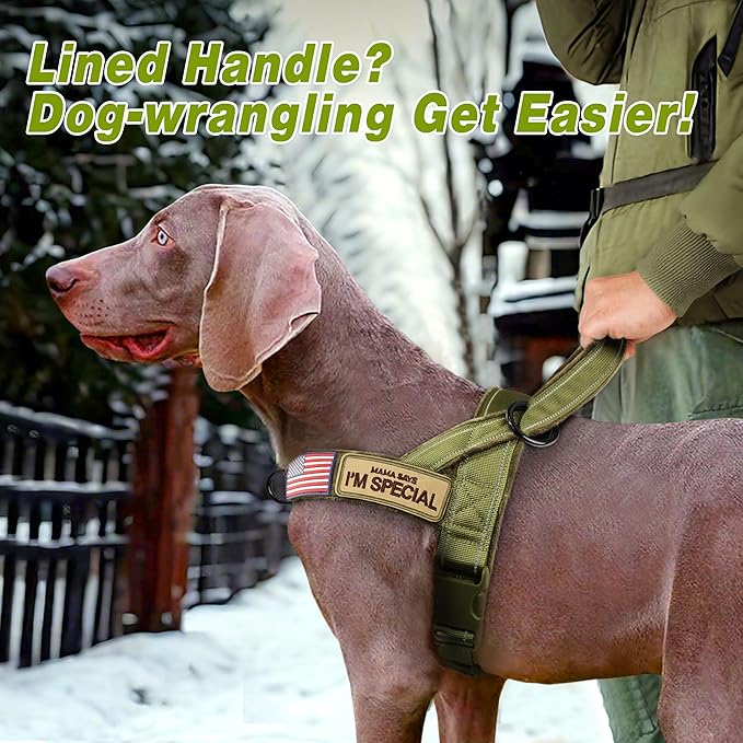 Forestpaw No Pull Dog Harness - Soft Flannel Padded Tactical Dog Vest Harness with Quick Release Buckle, Adjustable Reflective Pet Harness for Large Dogs Walking Training,Green XL