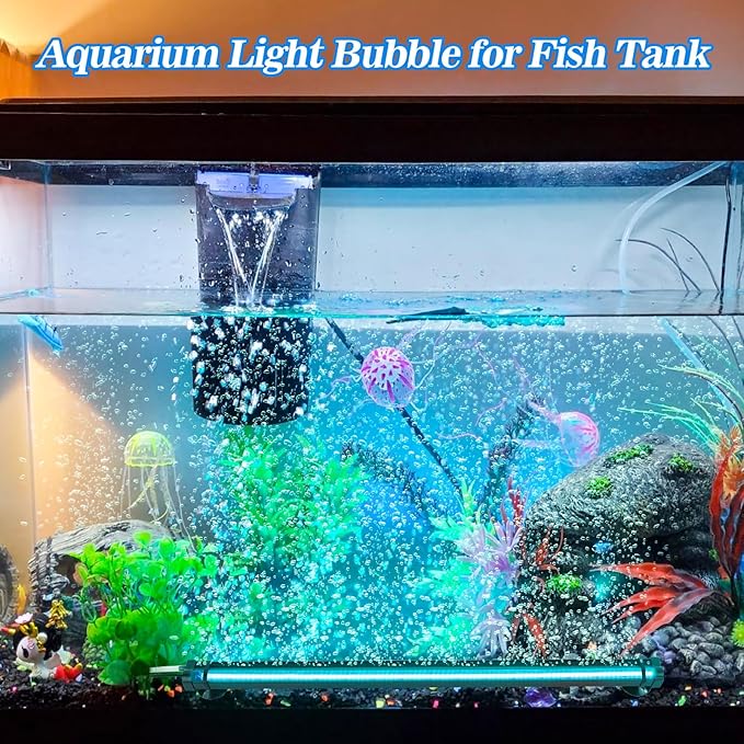Bubbler Aquarium Fish Tank Decor: Submersible Aquarium Lighting with Oxygen Boost for Fish Lovers - Waterproof RGB Light Bar Bubble Wall for 30-35 Inch Saltwater Freshwater Fishes Tanks