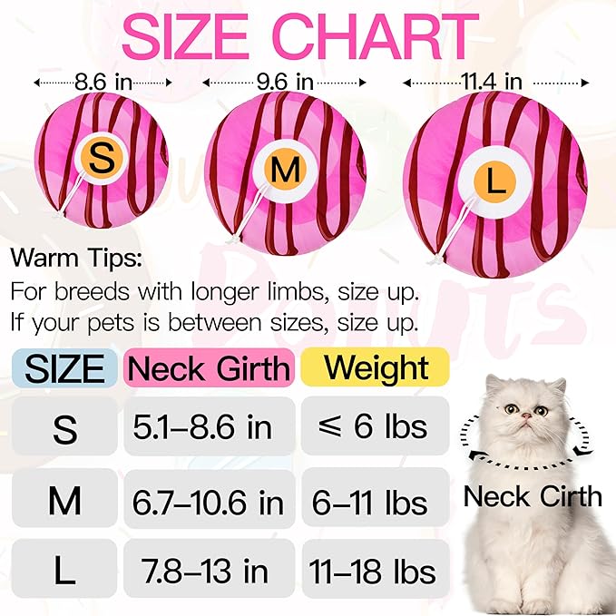 Cat Cone Collar Soft, Cute Cat Donut Collar After Surgery, Adjustable Kitten Recovery Cones to Stop Licking, Lightweight Neck Elizabethan Collars for Cats Kittens (Chocolate Pink, Large)