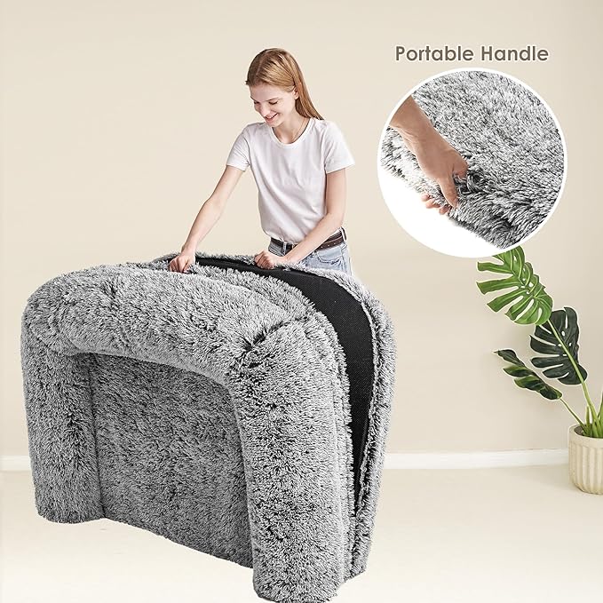 EHEYCIGA Foldable Human Dog Bed, Orthopedic Memory Foam Human Sized Dog Bed, Waterproof Pet Bed for People, Faux Fur Pet Couch for Adult, Faded Black, 72"x44"x11"