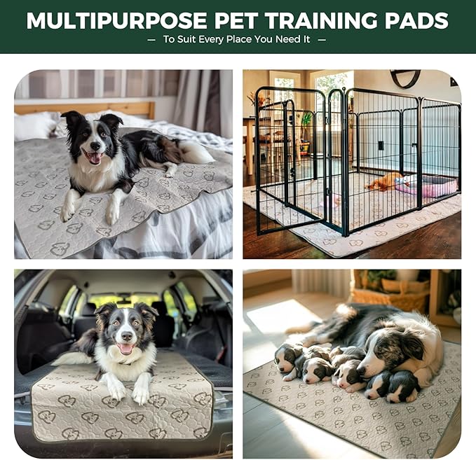 FXW Washable Pee Pads for Dogs, Puppy Pads with Super Absorbent, Specifically Designed Rollick/Homeplus 32/40/45inch 6 Panels Dog Playpen, 98" x 43" Rectangle, Khaki, 1 Pack