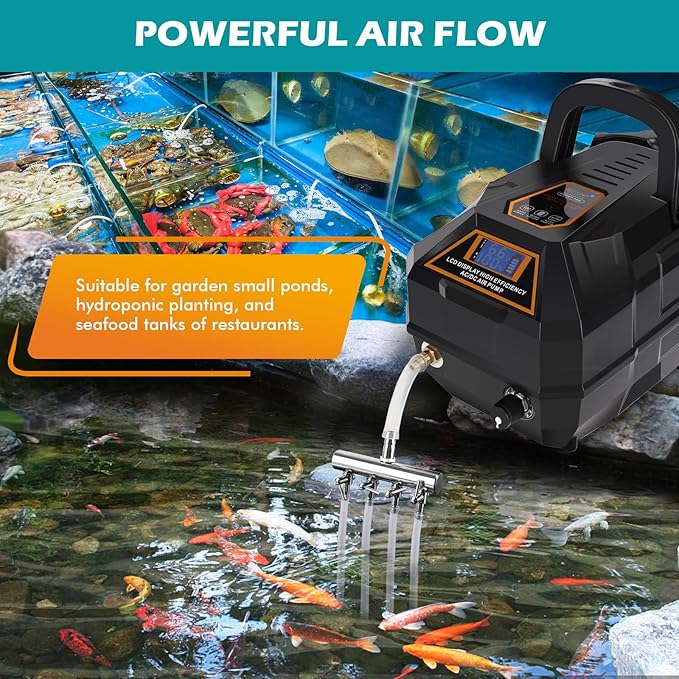 hygger Rechargeable Aquarium Pond Air Pump, Powerful Quiet Commercial Tank Air Pump with Hose Air Stone Check Valve Adjustable Flow Diverter Valve for Fishing Yacht/Power Outages/Hydroponic