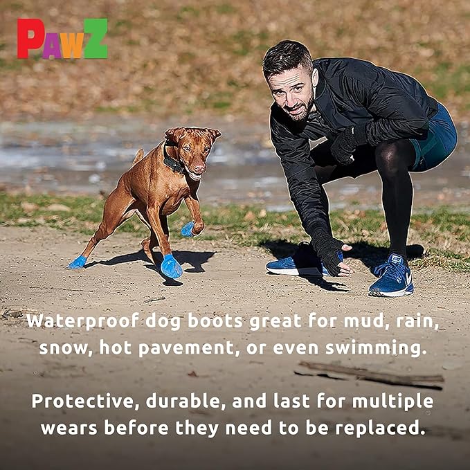 PawZ Rubber Dog Boots for Paws up to 1", 24 Total (2 Packs of 12) - All-Weather Dog Booties for Hot Pavement, Snow, Mud, and Rain - Waterproof, Anti Slip Dog Socks - Tiny, Green