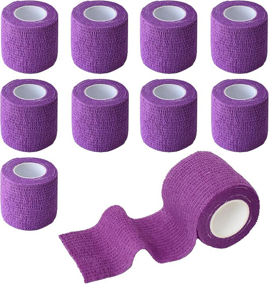 9 Pack 2" x 5 Yards Self Adhesive Bandage Wrap Self Stick Wrap for Ankle, Wrist, Finger, Sports, Breathable Cohesive Vet Tape for Pets (Purple)