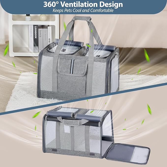 Cat Carrier for 2 Cats – Large Soft-Sided Pet Travel Carrier, Dual Compartments, Privacy Protection, Dog Carrier for Small/Medium Dogs, Home & Outdoor Use