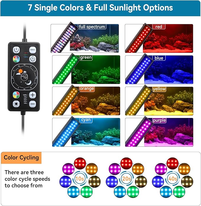hygger Aquarium LED Light Fish Tank Full Spectrum Lighting with 24/7 Day-Night Cycle Mode & Auto On/Off Timer, 7 Colors Options, Dimmable, Extendable Bracket for 30~36in Tank Plant Lights