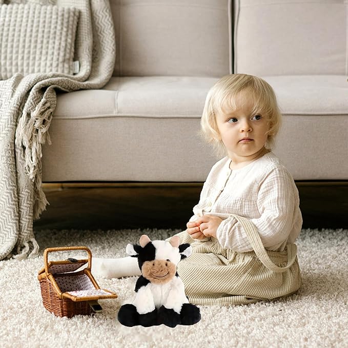 Black and White Cow Weighted Stuffed Animal 20cm/7.87in Cute Sitting Cow Plush Toy with Smile Soft Fluffy Small Farm Plushie for Kids Adults Birthday Festival Gift Bed Home Office Decor Toys